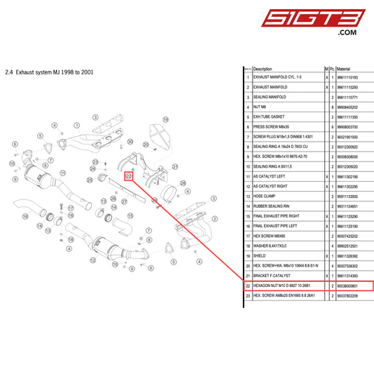 HEXAGON NUT M10 D 6927 10 26B1 - 90038000801 [PORSCHE 996 GT3 Cup]