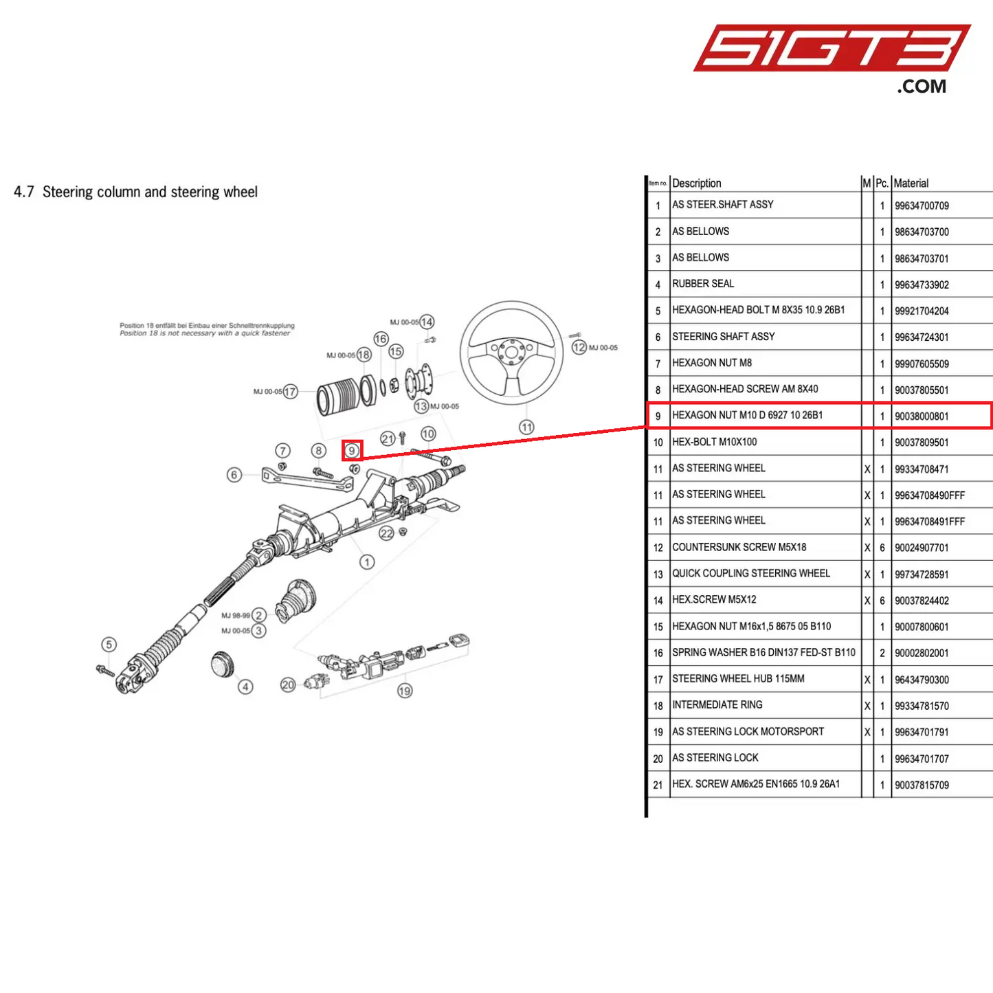 HEXAGON NUT M10 D 6927 10 26B1 - 90038000801 [PORSCHE 996 GT3 Cup]