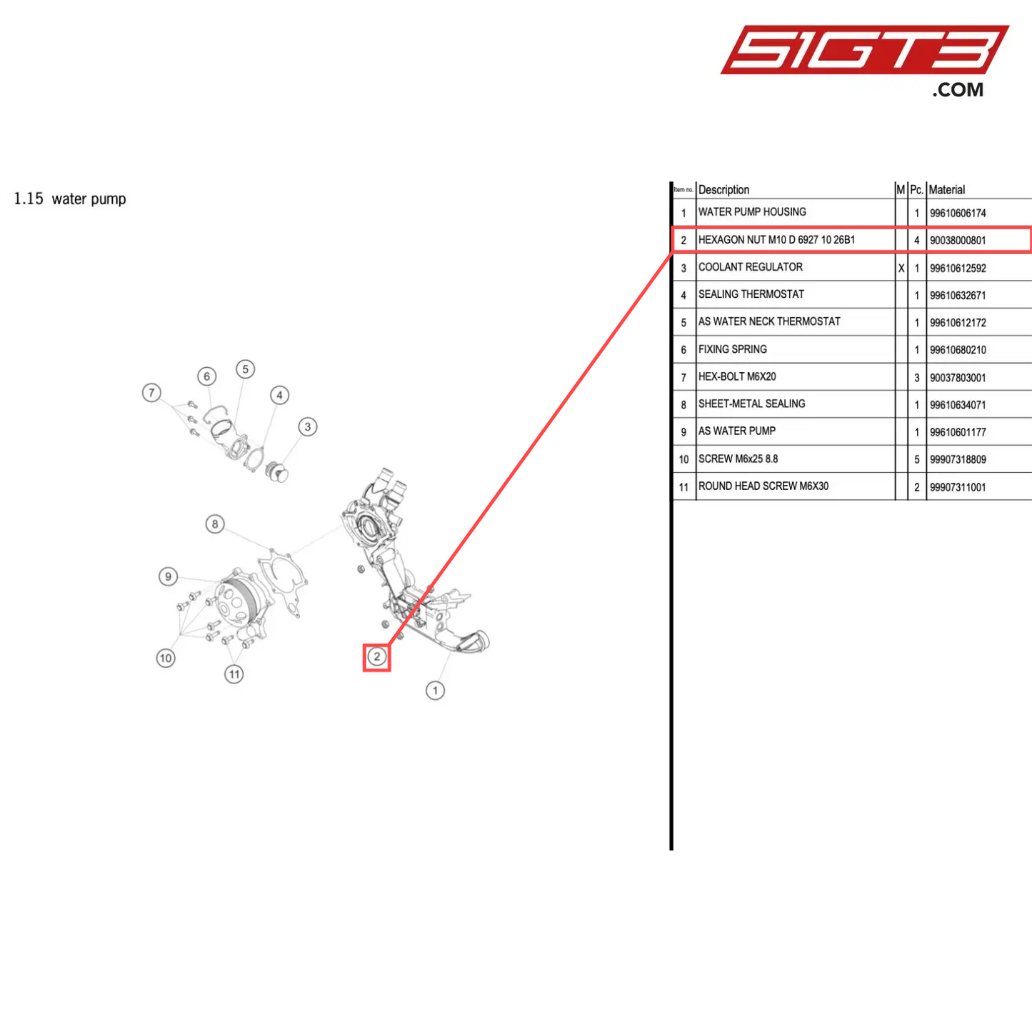 HEXAGON NUT M10 D 6927 10 26B1 - 90038000801 [PORSCHE 996 GT3 Cup]