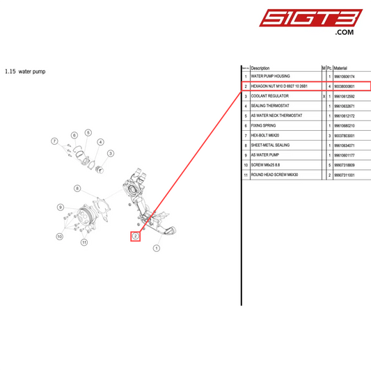 HEXAGON NUT M10 D 6927 10 26B1 - 90038000801 [PORSCHE 996 GT3 Cup]