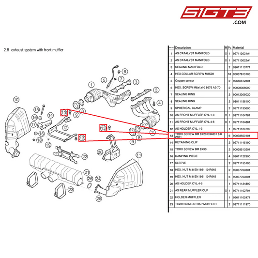 TORX SCREW BM 8X20 D34801 8.8 26B1 - 90038500101 [PORSCHE 997.2 GT3 Cup]