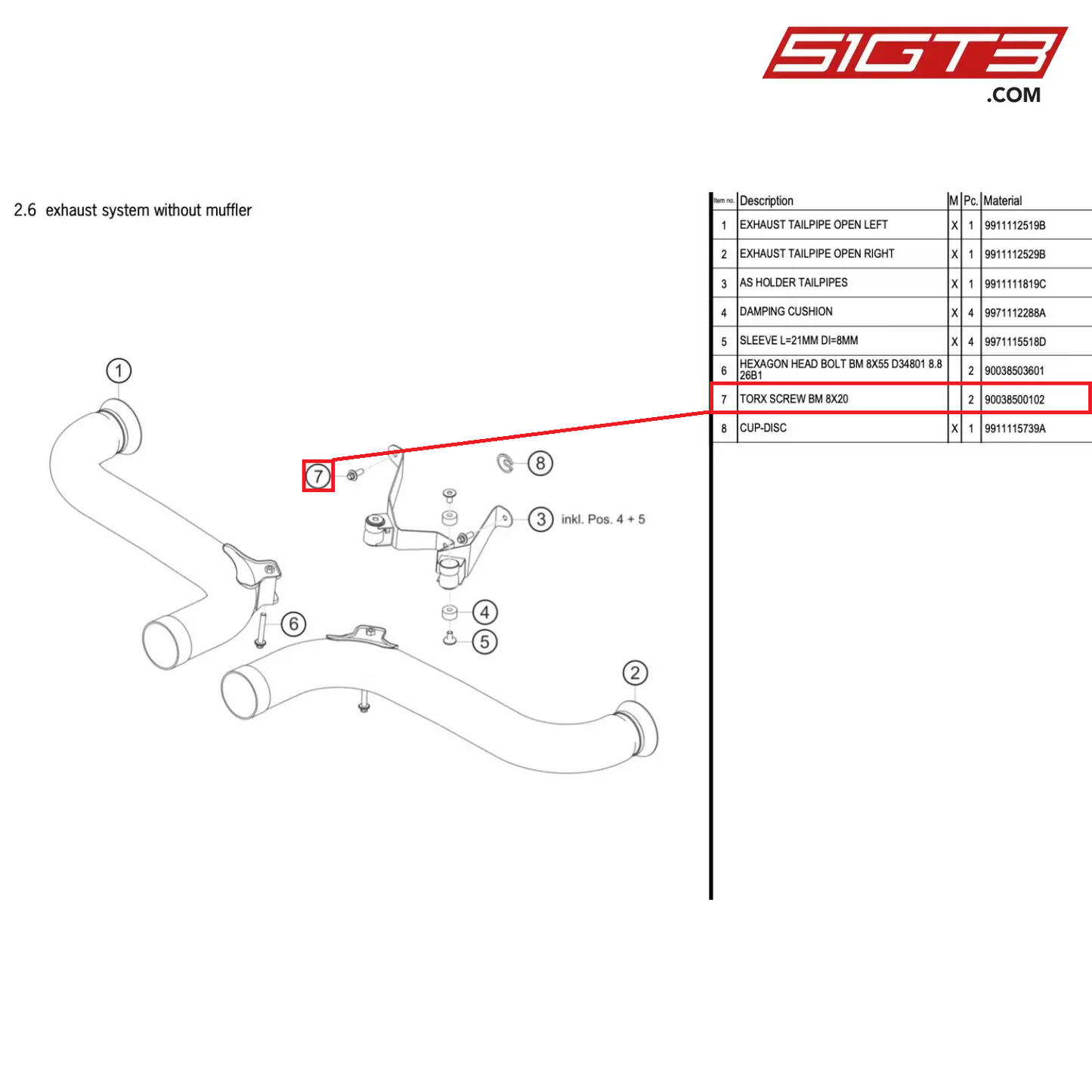 TORX SCREW BM 8X20 - 90038500102 [PORSCHE 991.1 GT3 Cup (2017)]