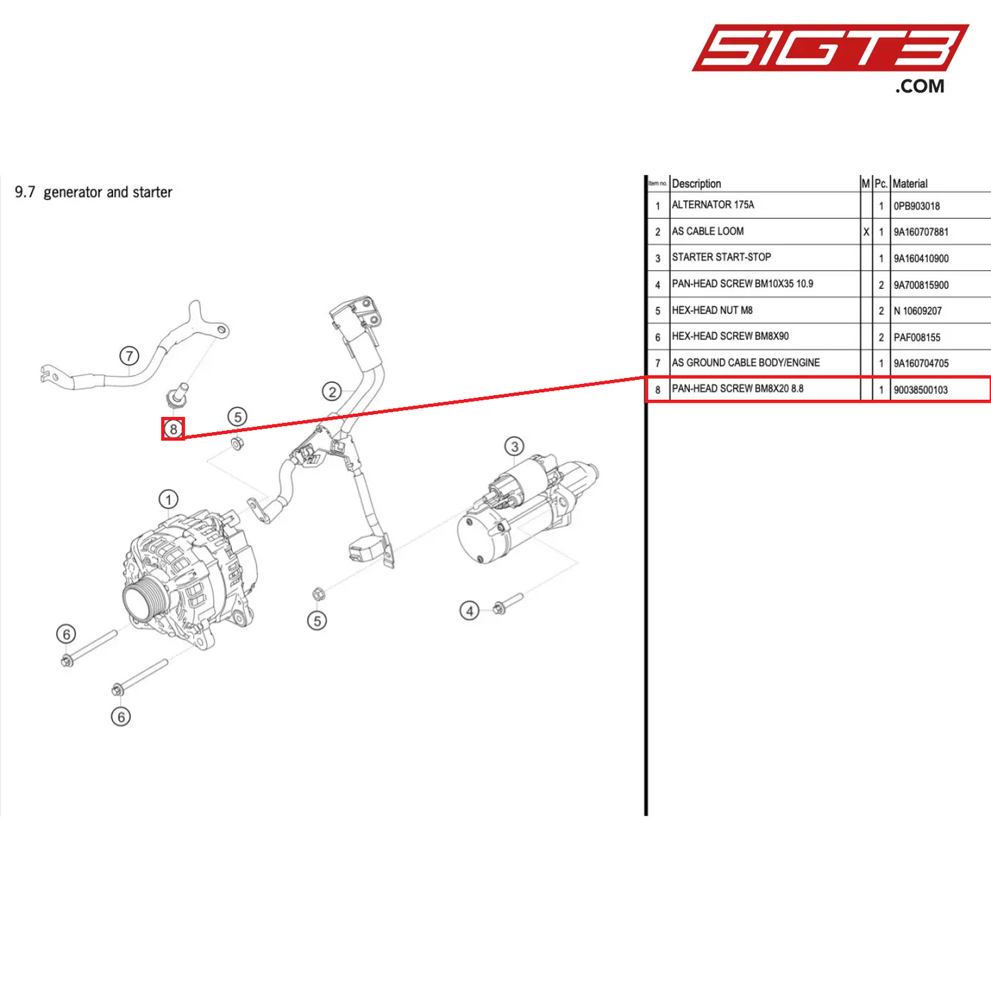 PAN-HEAD SCREW BM8X20 8.8 - 90038500103 [PORSCHE 718 Cayman GT4 Clubsport]