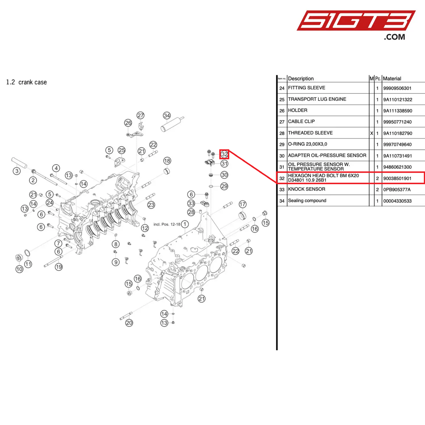 HEXAGON HEAD BOLT BM 6X20 D34801 10.9 26B1 - 90038501901 [PORSCHE 991.2 GT3 Cup]