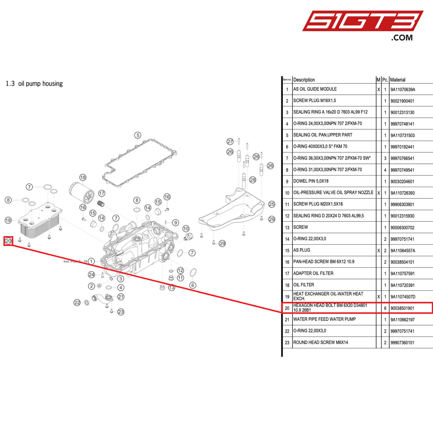 HEXAGON HEAD BOLT BM 6X20 D34801 10.9 26B1 - 90038501901 [PORSCHE 911 GT3 R Type 991 (GEN 2)]