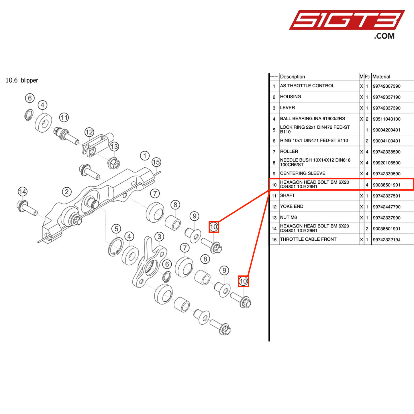 HEXAGON HEAD BOLT BM 6X20 D34801 10.9 26B1 - 90038501901 [PORSCHE 997.2 GT3 Cup]