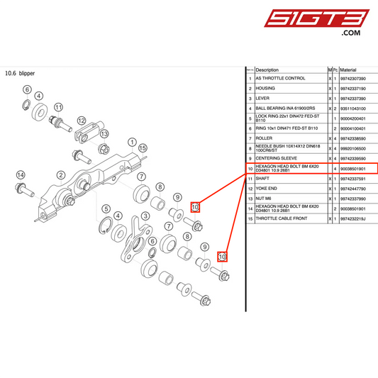 HEXAGON HEAD BOLT BM 6X20 D34801 10.9 26B1 - 90038501901 [PORSCHE 997.2 GT3 Cup]