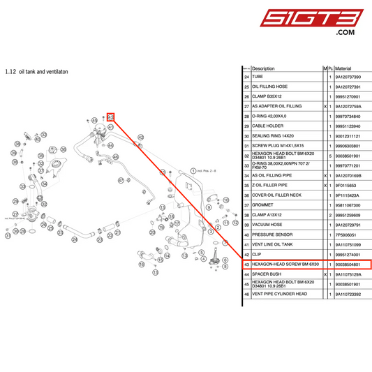 HEXAGON-HEAD SCREW BM 6X30 - 90038504801 [PORSCHE 911 GT3 Cup Type 991 (GEN 2)]