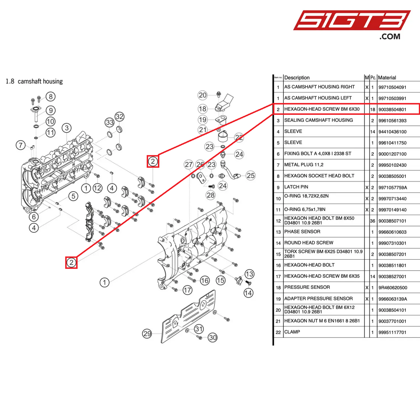 HEXAGON-HEAD SCREW BM 6X30 - 90038504801 [PORSCHE 997.2 GT3 Cup]