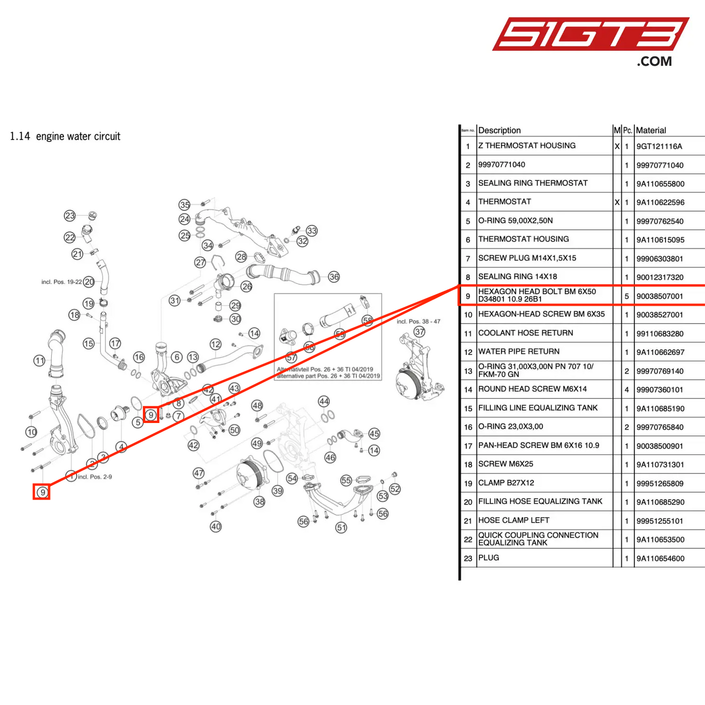 HEXAGON HEAD BOLT BM 6X50 D34801 10.9 26B1 - 90038507001 [PORSCHE 991.2 GT3 Cup]