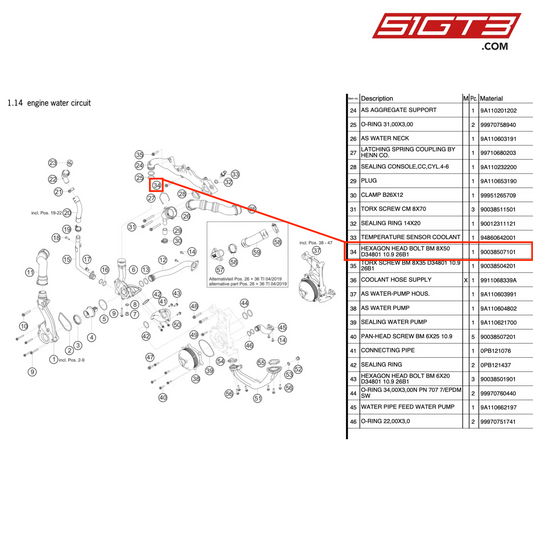 HEXAGON HEAD BOLT BM 8X50 D34801 10.9 26B1 - 90038507101 [PORSCHE 991.2 GT3 Cup]