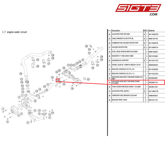 HEXAGON HEAD BOLT BM 8X50 D34801 10.9 26B1 - 90038507101 [PORSCHE 911 GT3 R Type 991 (GEN 2)]