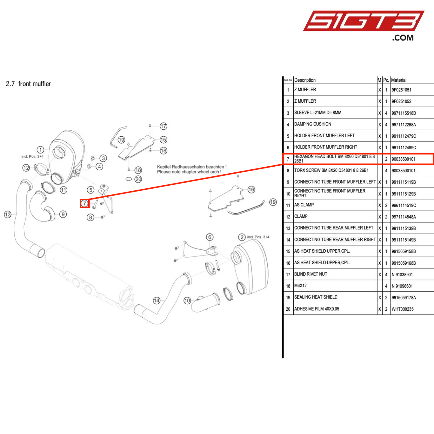 HEXAGON HEAD BOLT BM 8X60 D34801 8.8 26B1 - 90038509101 [PORSCHE 991.1 GT3 Cup (2017)]