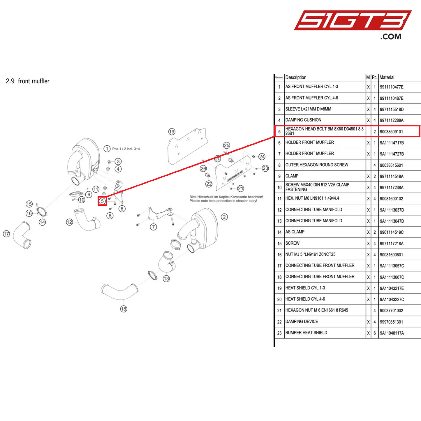 HEXAGON HEAD BOLT BM 8X60 D34801 8.8 26B1 - 90038509101 [PORSCHE 911 GT3 R Type 991 (GEN 2)]