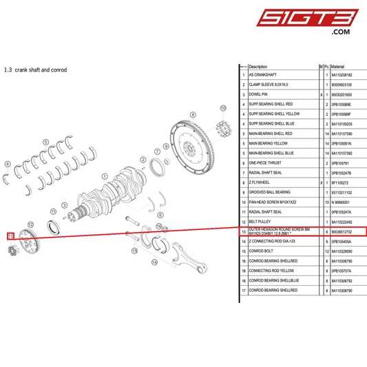 OUTER HEXAGON ROUND SCREW BM 8X1X25 D34801 12.9 26B1 * - 90038512702 [PORSCHE 991.1 GT3 Cup (2017)]