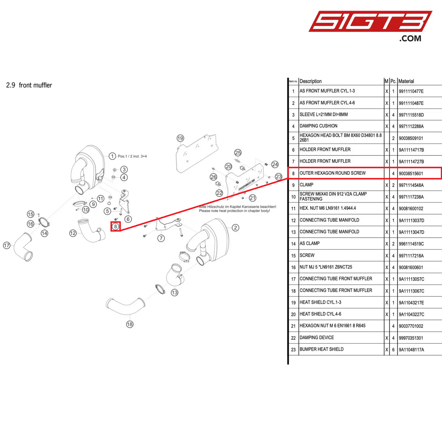 OUTER HEXAGON ROUND SCREW - 90038515601 [PORSCHE 911 GT3 R Type 991 (GEN 2)]