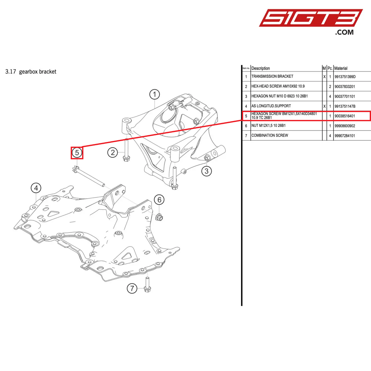 HEXAGON SCREW BM12X1,5X140D34801 10.9 TC 26B1 - 90038516401 [PORSCHE 911 GT3 R Type 991 (GEN 2)]