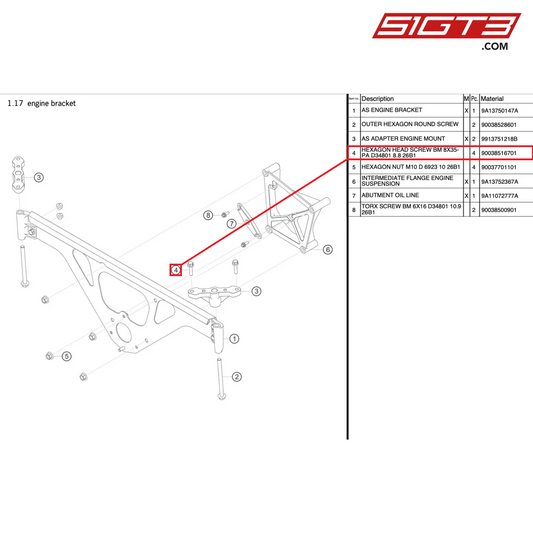 六角穴付きボルト BM 8X35-PA D34801 8.8 26B1 - 90038516701 [ポルシェ 991.1 GT3 R]