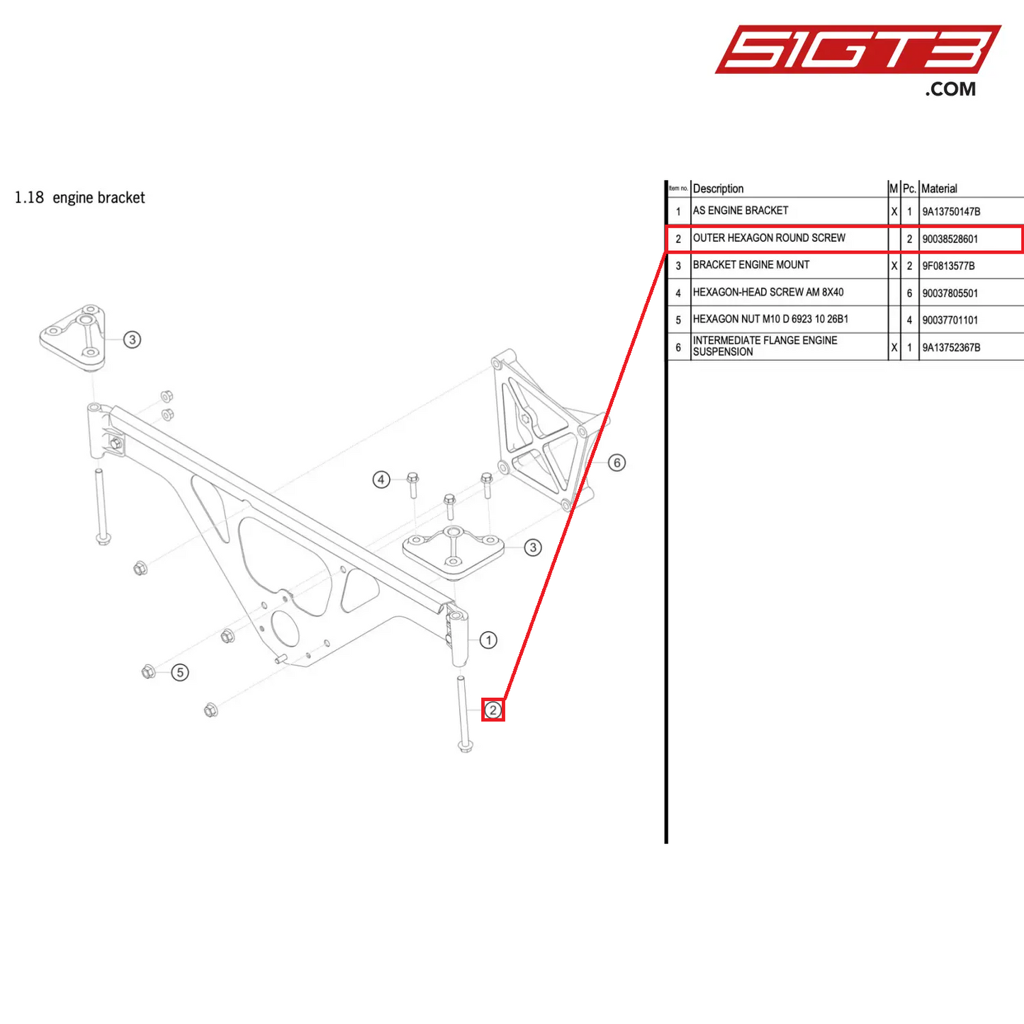 OUTER HEXAGON ROUND SCREW - 90038528601 [PORSCHE 911 GT3 R Type 991 (GEN 2)]