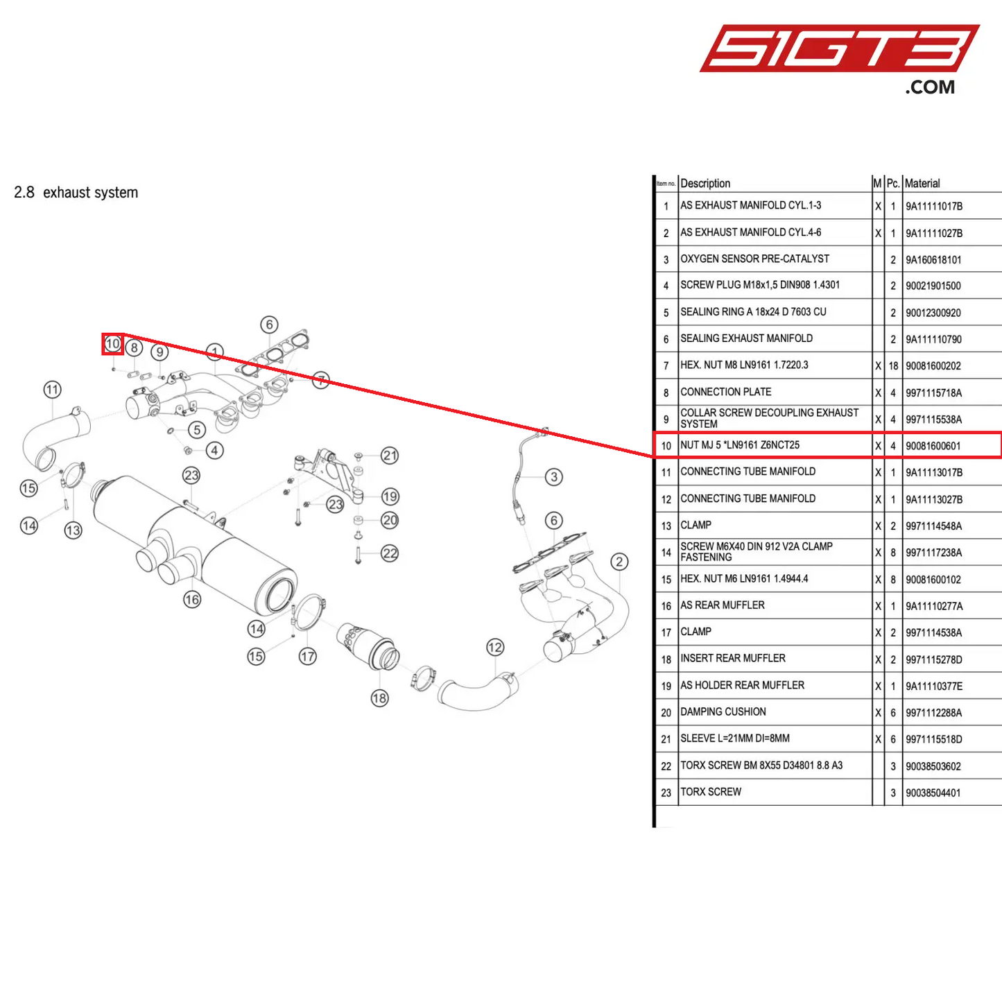 NUT MJ 5 *LN9161 Z6NCT25 - 90081600601 [PORSCHE 911 GT3 R Type 991 (GEN 2)]