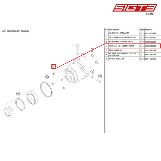 ÉCROU HEXAGONAL M6 LN9338 1.7220.3 - 90081700102 [PORSCHE 991.2 GT3 Cup]