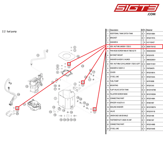 HEX. NUT M6 LN9338 1.7220.3 - 90081700102 [PORSCHE 911 GT2 RS Clubsport]