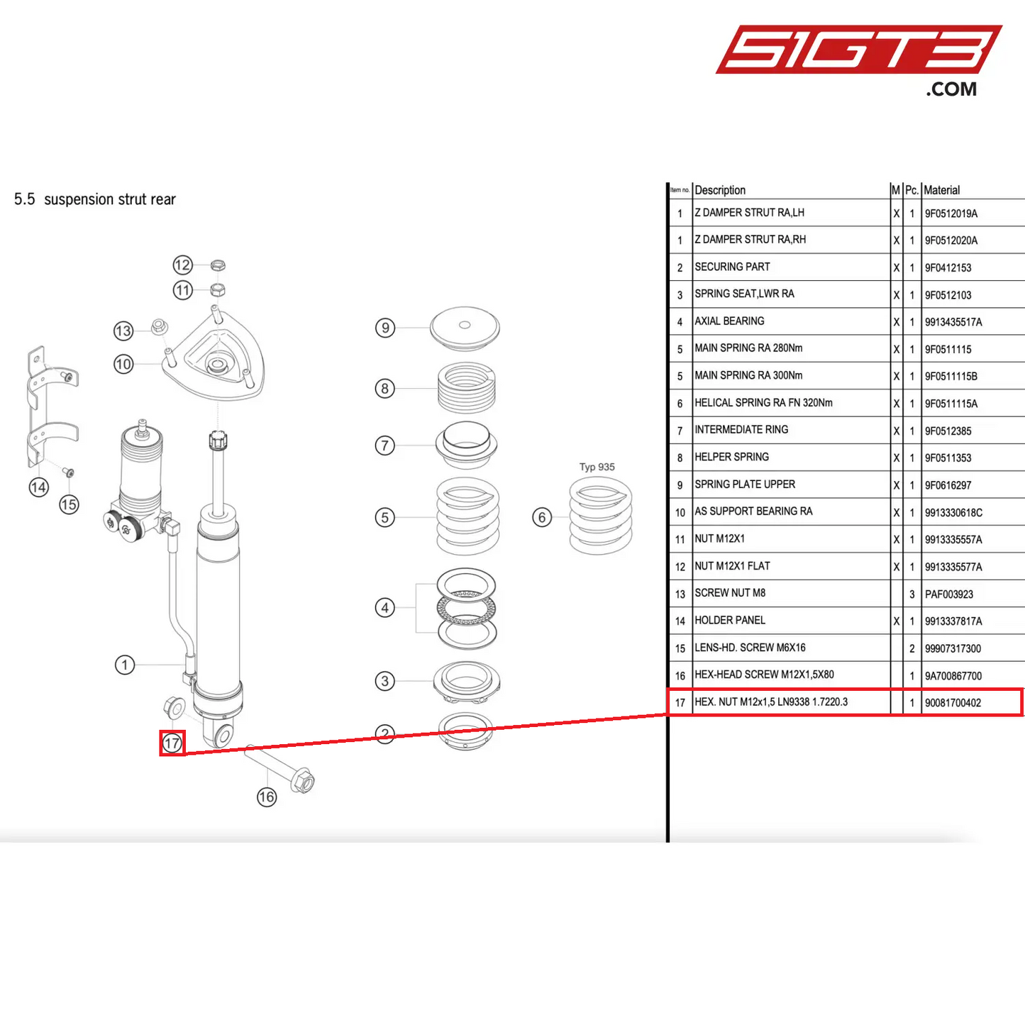 HEX. NUT M12x1,5 LN9338 1.7220.3 - 90081700402 [PORSCHE 911 GT2 RS Clubsport]