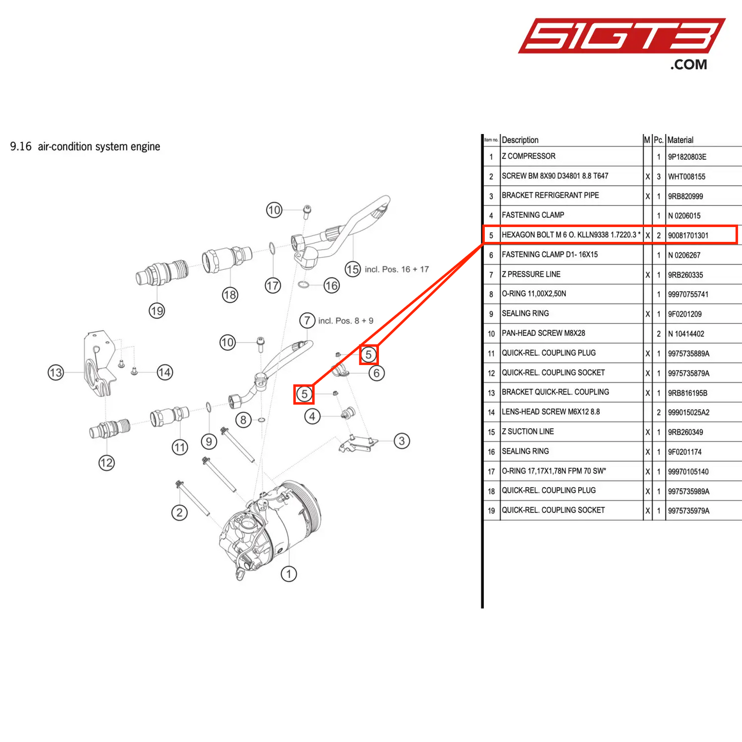 HEXAGON BOLT M 6 O. KLLN9338 1.7220.3 * - 90081701301 [PORSCHE 992.1 GT3 R]