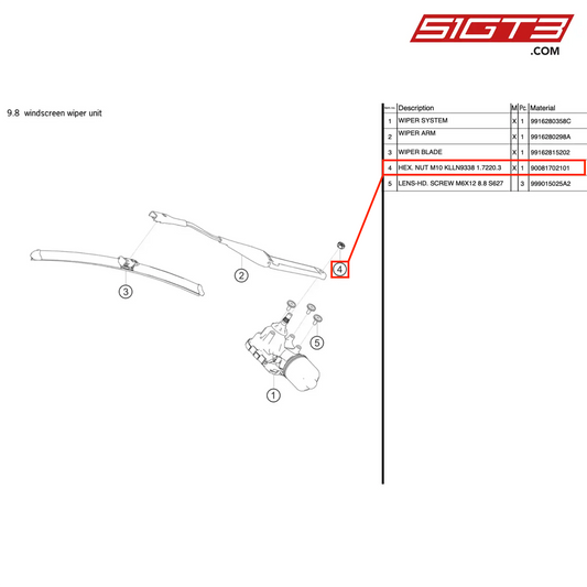 HEX. NUT M10 KLLN9338 1.7220.3 - 90081702101 [PORSCHE 991.1 GT3 R]