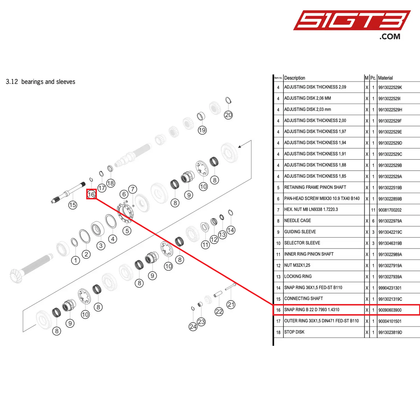 SNAP RING B 22 D 7993 1.4310 - 90090603900 [PORSCHE 911 GT3 R Type 991 (GEN 2)]