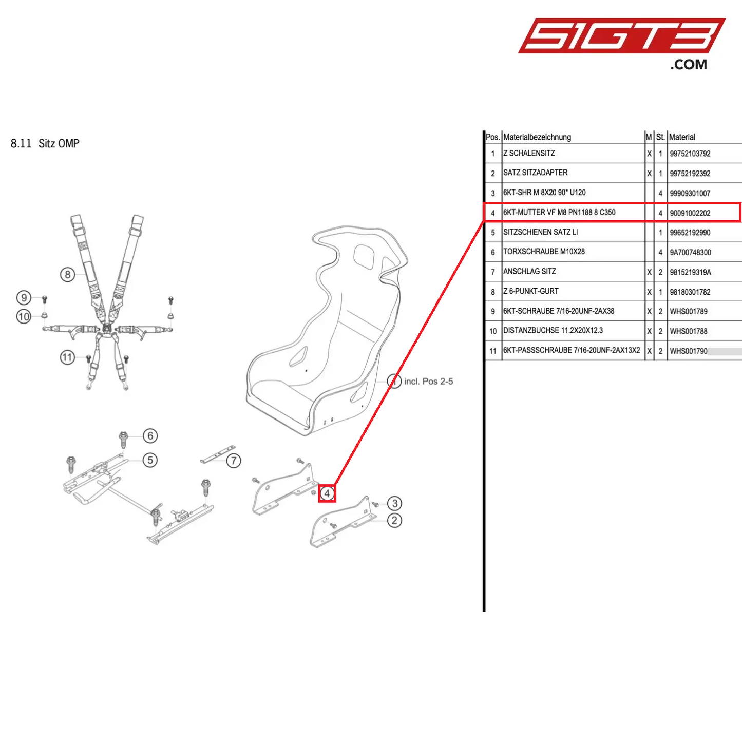 HEX. NUT VF M8 PN1188 8 C350 - 90091002202 [PORSCHE Cayman 981 GT4 Clubsport]