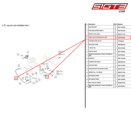 TUBE 4,0X1,0 D73378 PA 6-H SW - 90091804840 [PORSCHE 996 GT3 Cup]