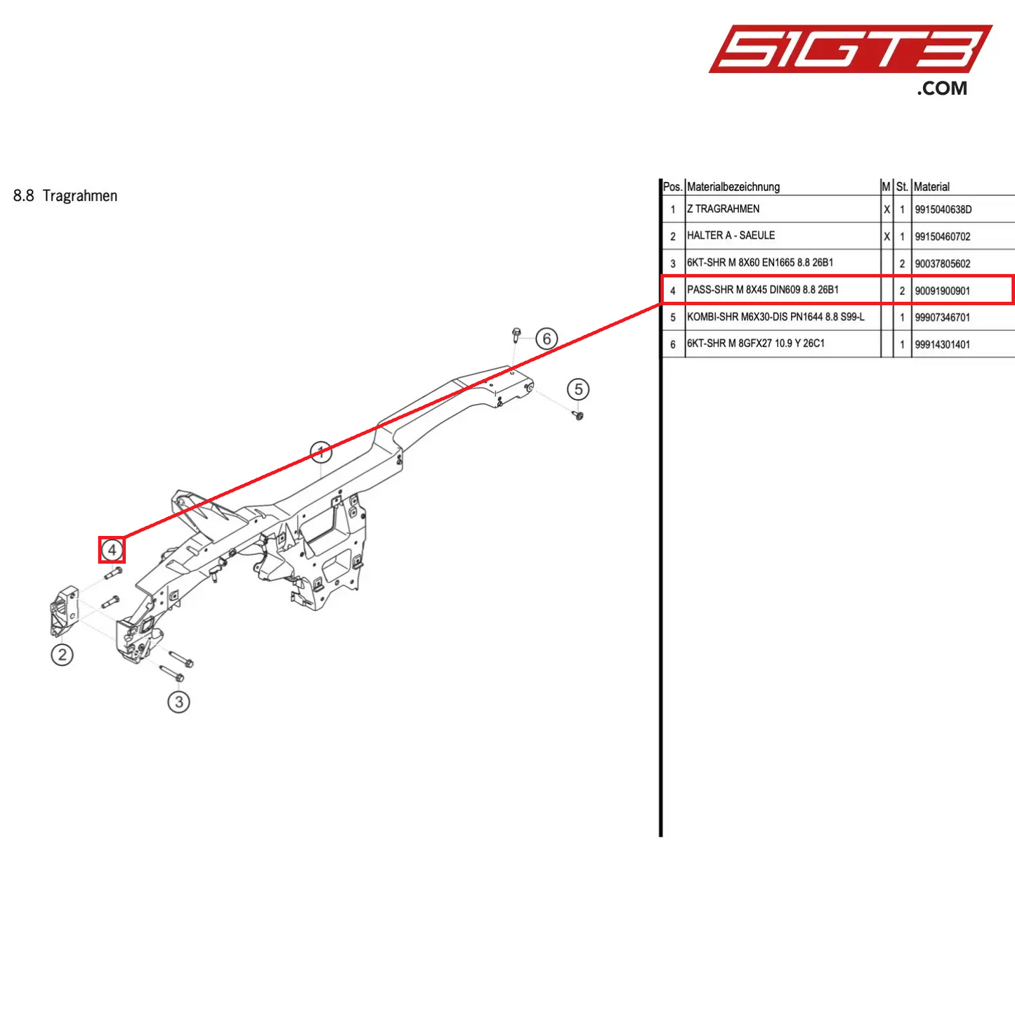 FIT BOLT M 8X45 DIN609 8.8 26B1 - 90091900901 [PORSCHE Cayman 981 GT4 Clubsport]