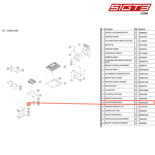 FILLISTER SCREW M4X16 - 90097601801 [PORSCHE 992.1 GT3 R]