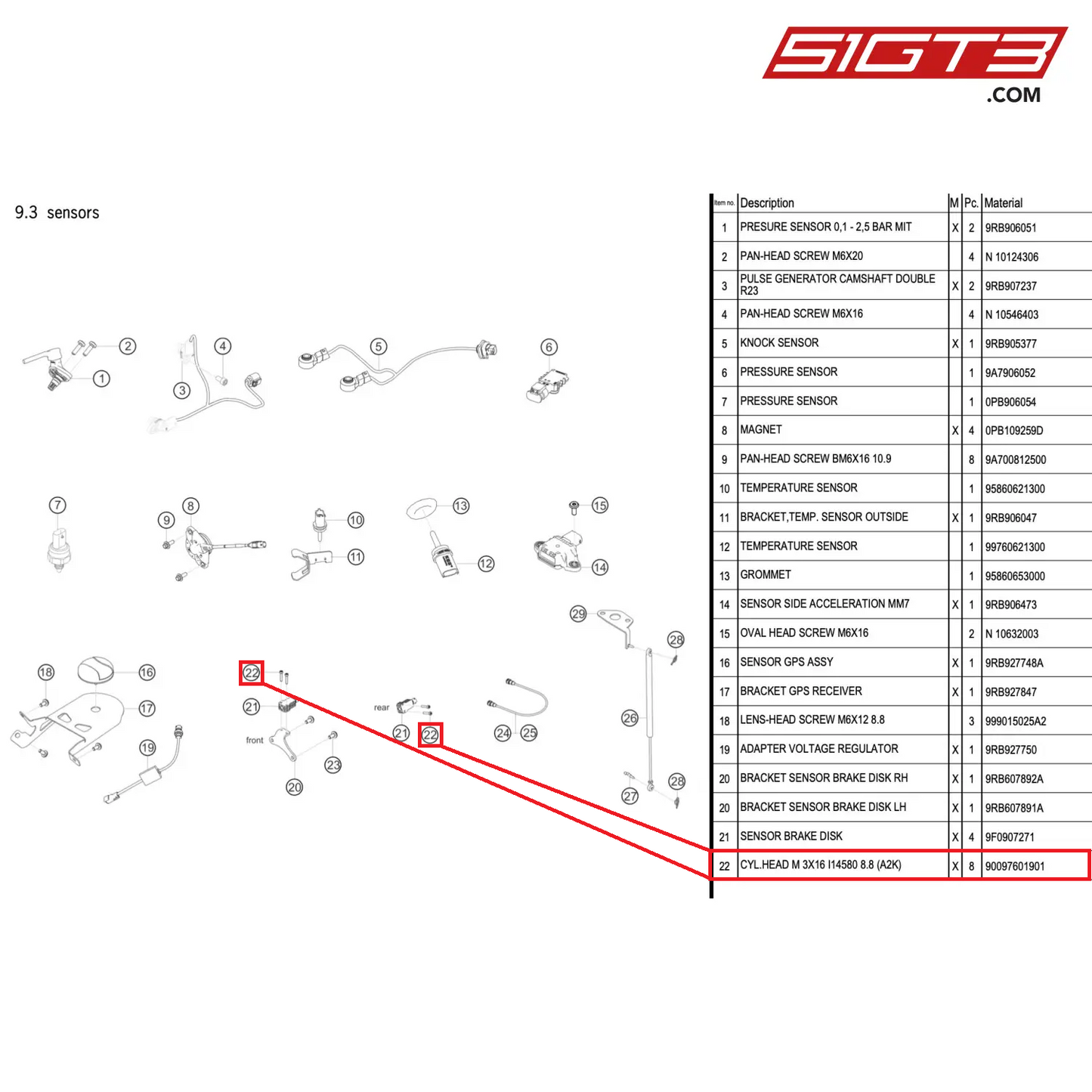 CYL.HEAD M 3X16 I14580 8.8 (A2K) - 90097601901 [PORSCHE 992.1 GT3 R]