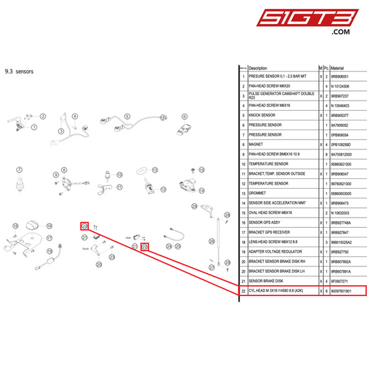 CYL.HEAD M 3X16 I14580 8.8 (A2K) - 90097601901 [PORSCHE 992.1 GT3 R]