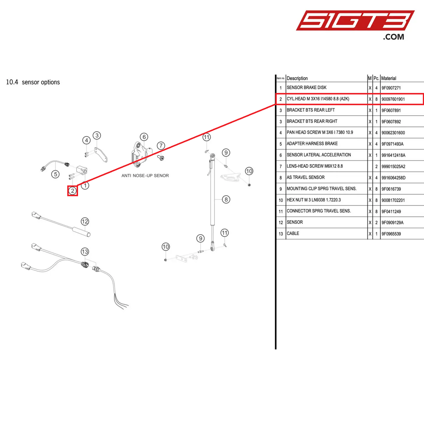 CYL.HEAD M 3X16 I14580 8.8 (A2K) - 90097601901 [PORSCHE 991.2 GT3 R]