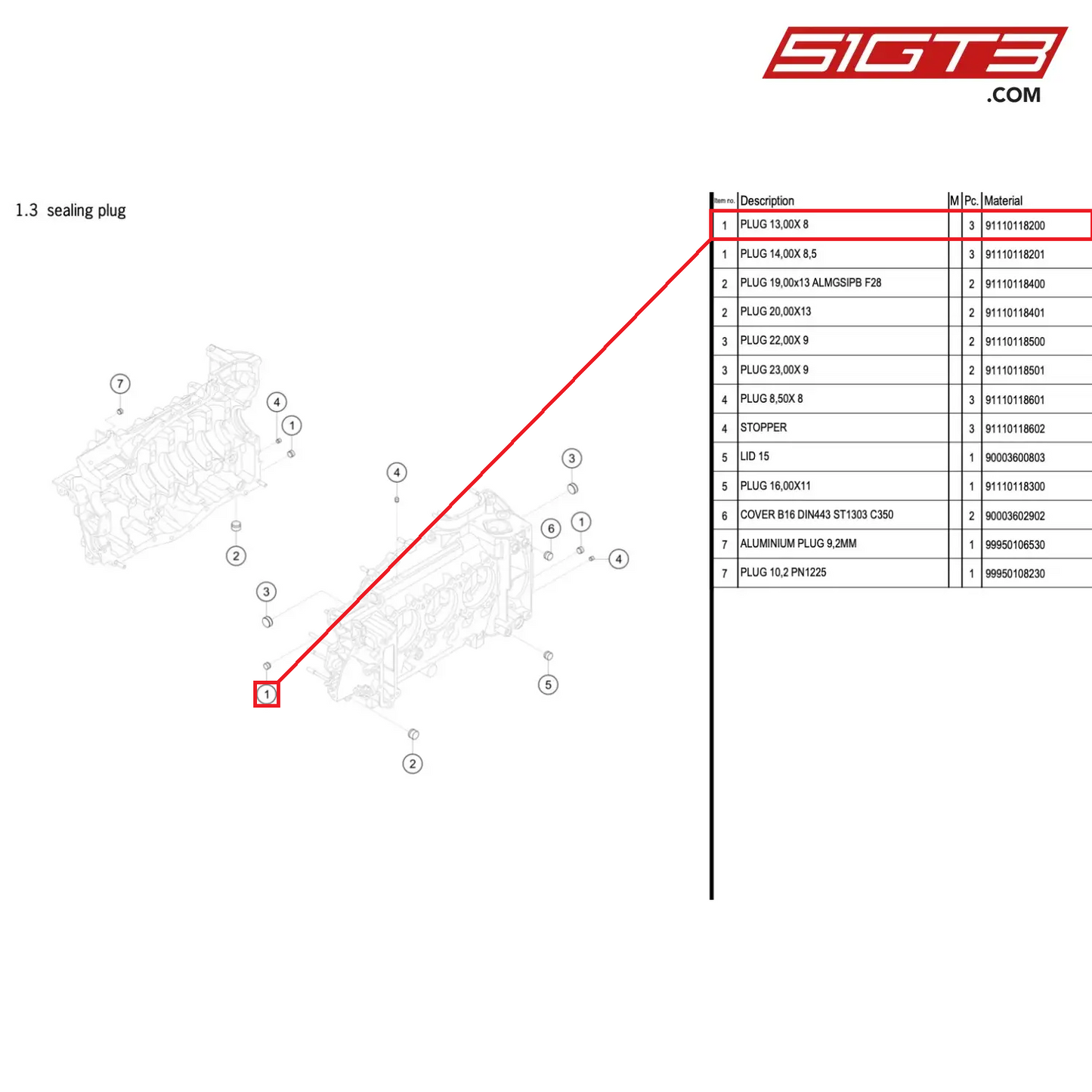 PLUG 13,00X 8 - 91110118200 [PORSCHE 996 GT3 Cup]