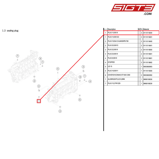 PLUG 13,00X 8 - 91110118200 [PORSCHE 996 GT3 Cup]