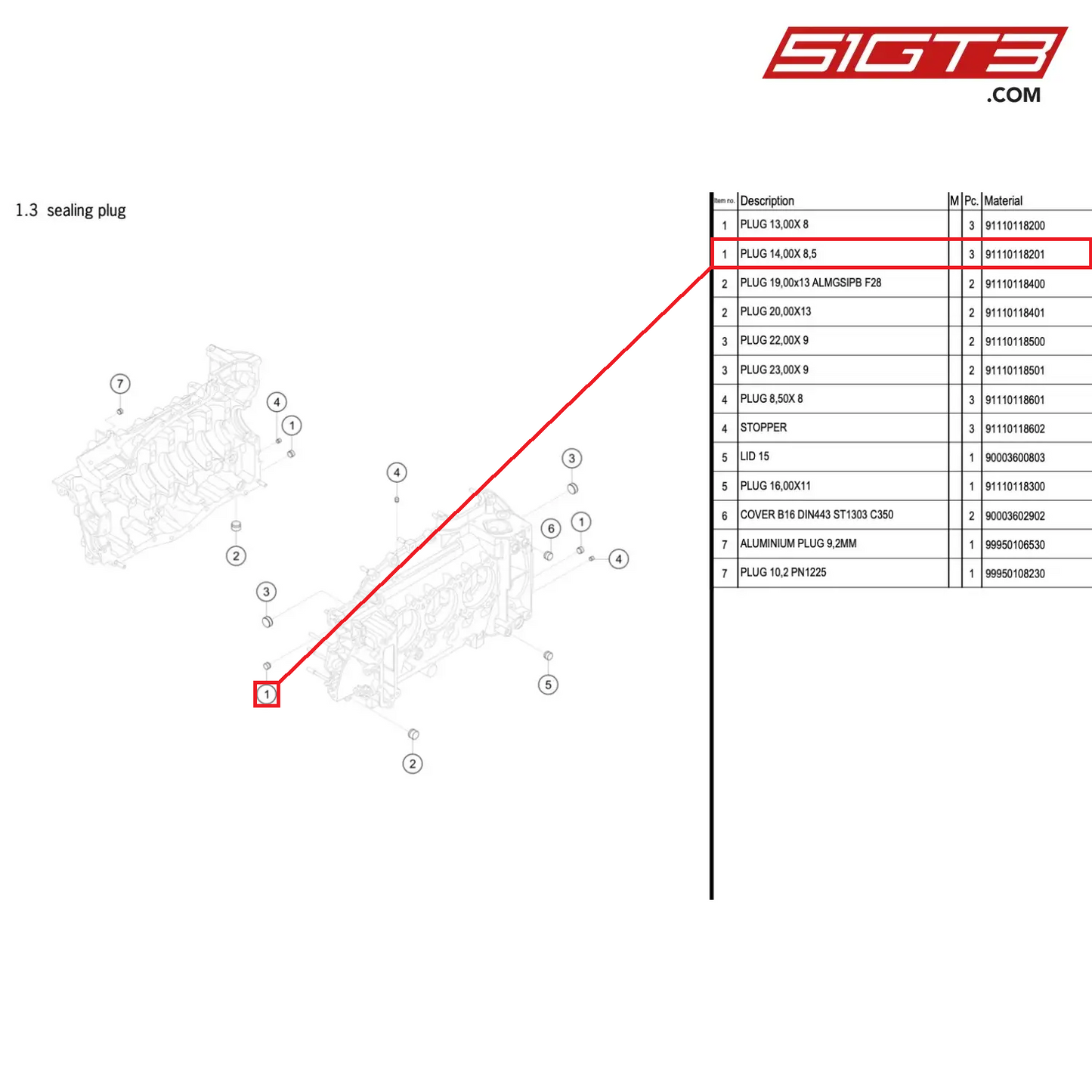 PLUG 14,00X 8,5 - 91110118201 [PORSCHE 996 GT3 Cup]