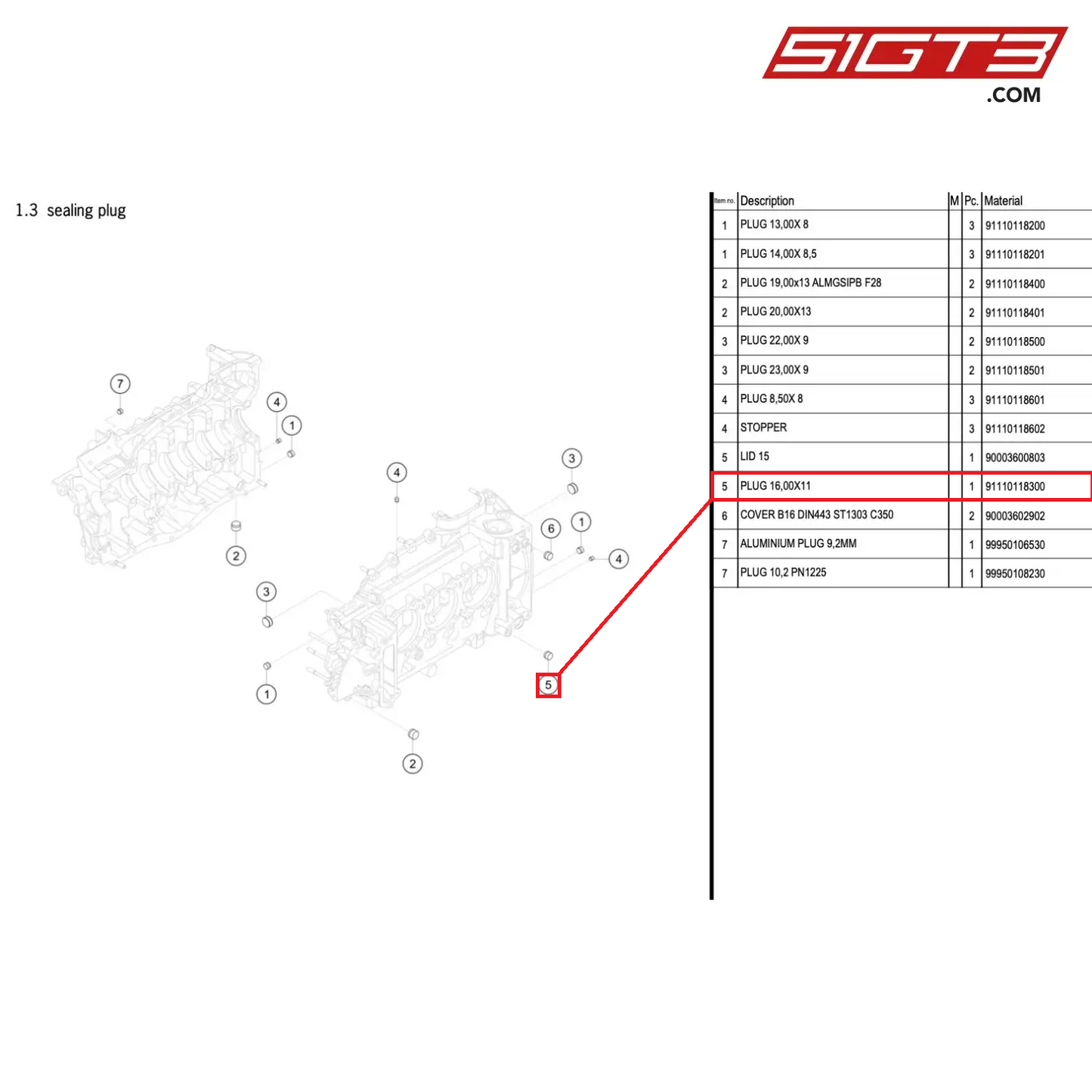 PLUG 16,00X11 - 91110118300 [PORSCHE 996 GT3 Cup]