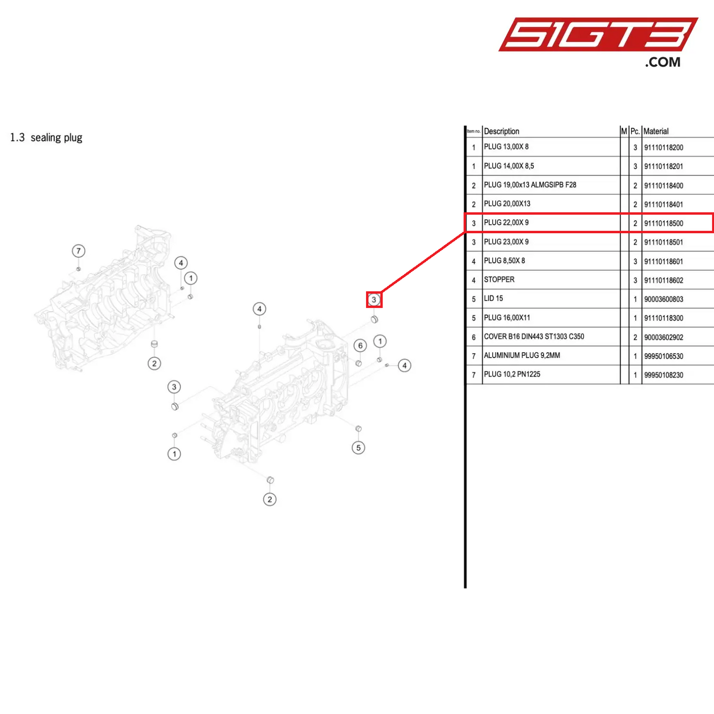 PLUG 22,00X 9 - 91110118500 [PORSCHE 996 GT3 Cup]