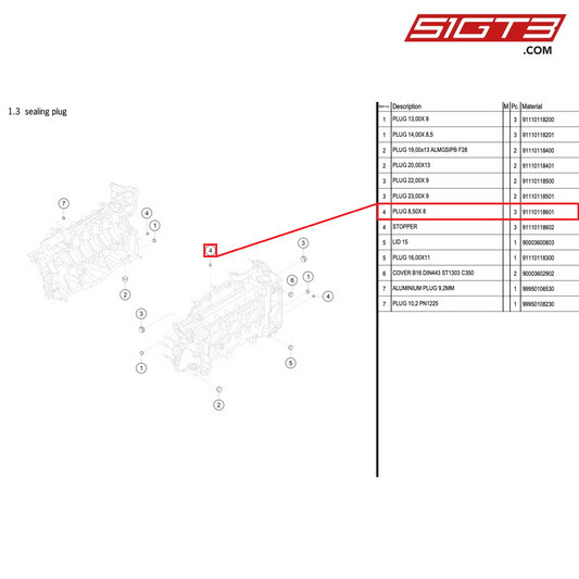 PLUG 8,50X 8 - 91110118601 [PORSCHE 996 GT3 Cup]