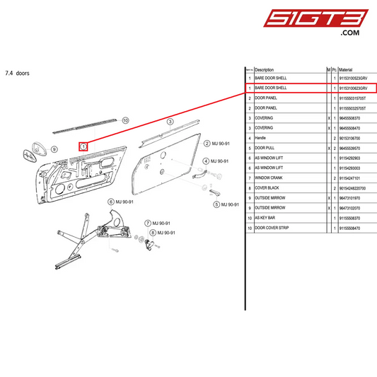 BARE DOOR SHELL - 91153100623GRV [PORSCHE 964 Cup]