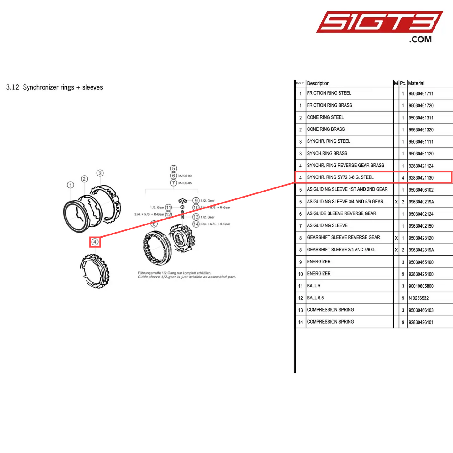 SYNCHR. RING SY72 3-6 G. STEEL - 92830421130 [PORSCHE 996 GT3 Cup]