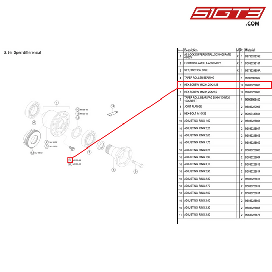 HEX.SCREW M12X1,25X21,25 - 92833227605 [PORSCHE 996 GT3 Cup]