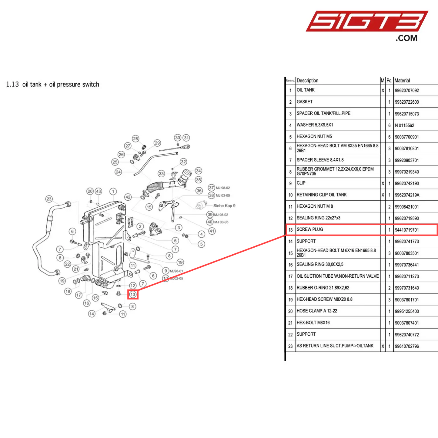 SCREW PLUG - 94410719701 [PORSCHE 996 GT3 Cup]