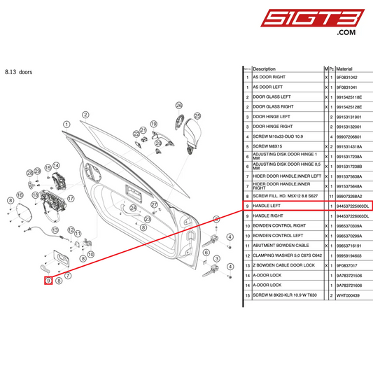 HANDLE LEFT - 944537225003DL [PORSCHE 991.2 GT3 Cup]
