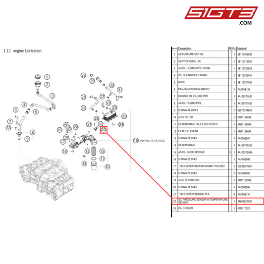 OIL PRESSURE SENSOR W.TEMPERATURE SENSOR - 94860621300 [PORSCHE 718 Cayman GT4 Clubsport]