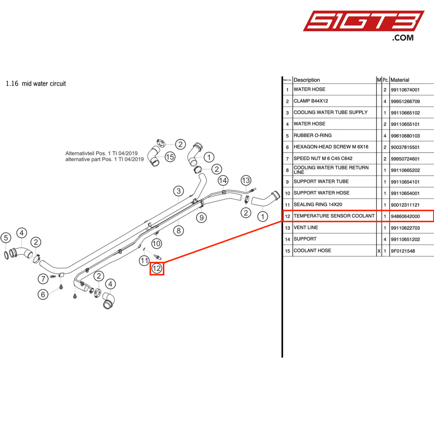 TEMPERATURE SENSOR COOLANT - 94860642000 [PORSCHE 991.2 GT3 Cup]